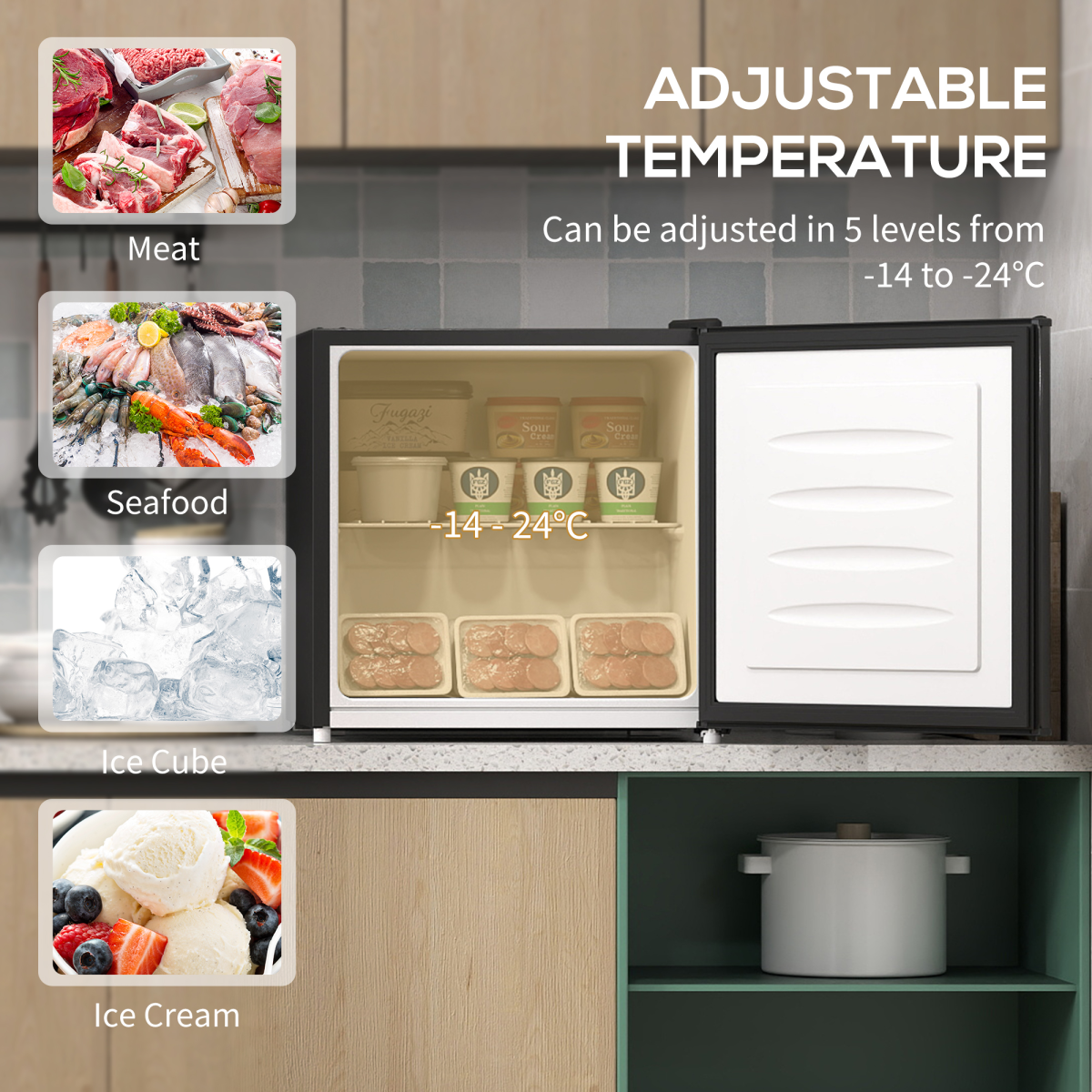 35L Compact Tabletop Freezer - Space-Saving Black Design with Keys