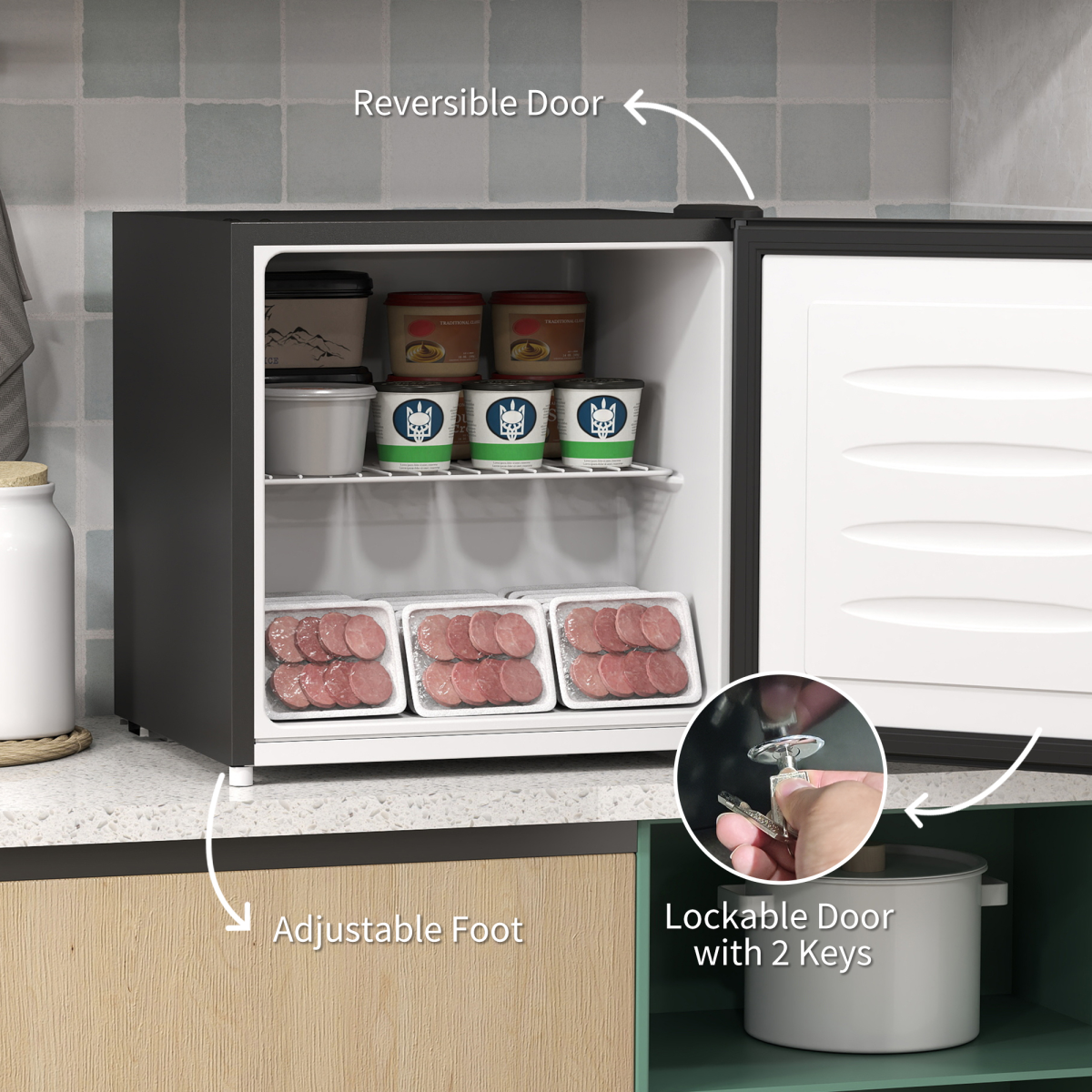 35L Compact Tabletop Freezer - Space-Saving Black Design with Keys