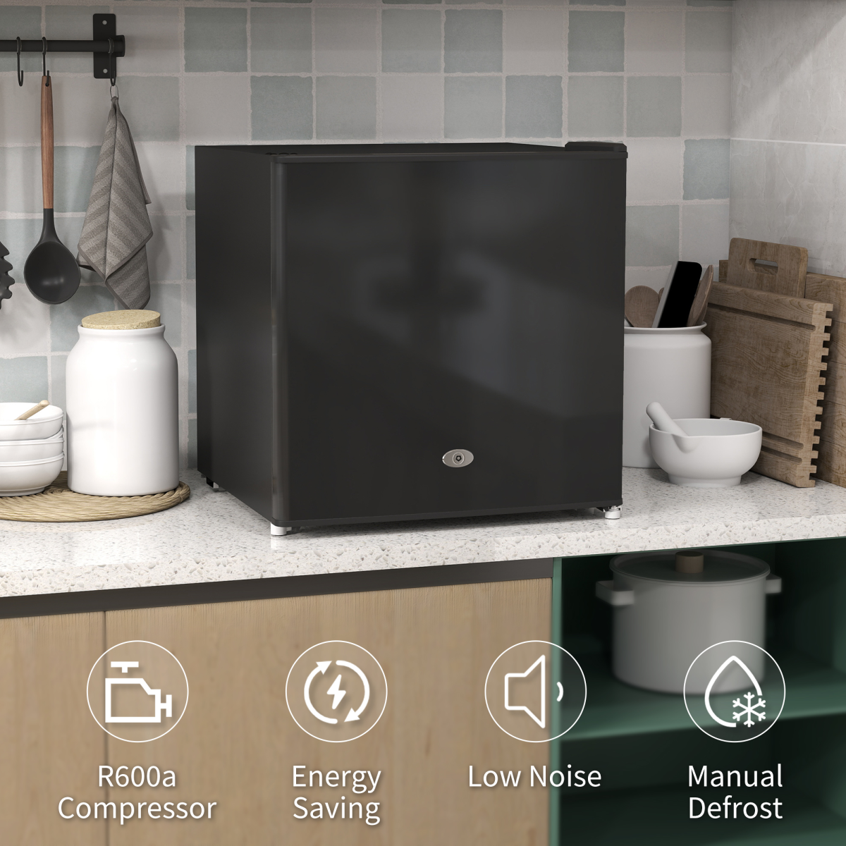 35L Compact Tabletop Freezer - Space-Saving Black Design with Keys