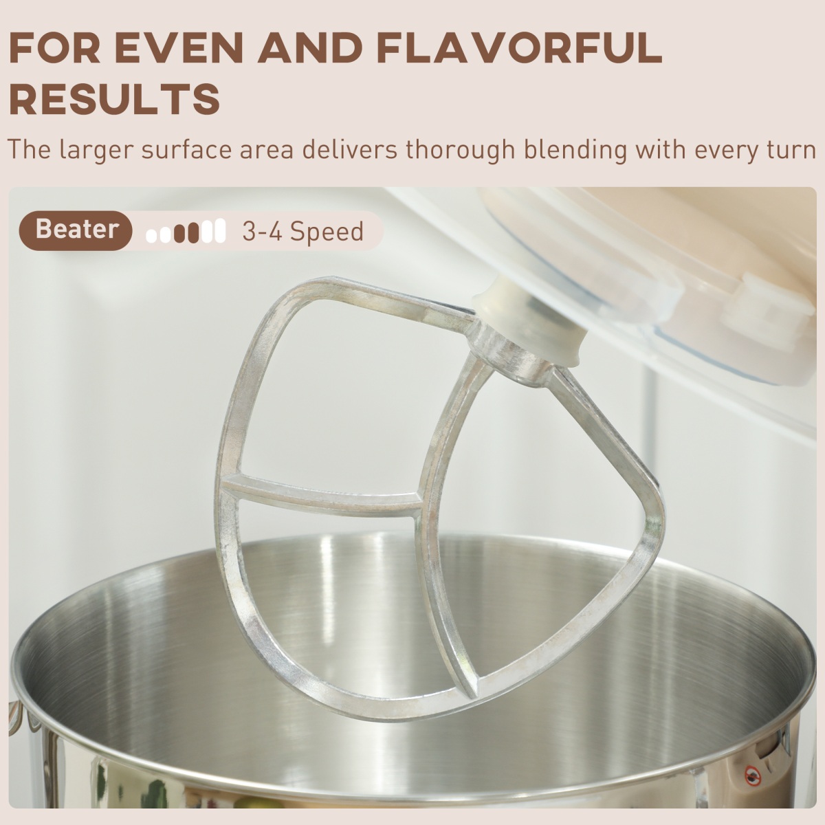 Electric Stand Mixer, 4.5L Food Mixer with Dough Hook, Whisk, Beige