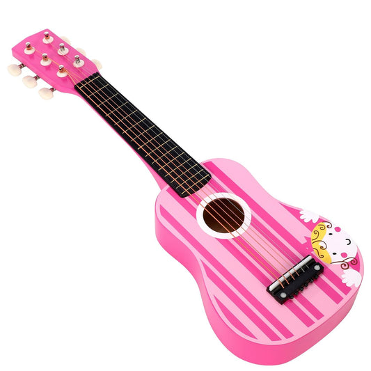 SOKA Pink Striped Wooden Guitar Interactive Musical Toy for Kids Ages 3+