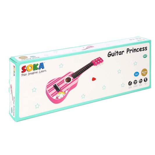 SOKA Pink Striped Wooden Guitar Interactive Musical Toy for Kids Ages 3+