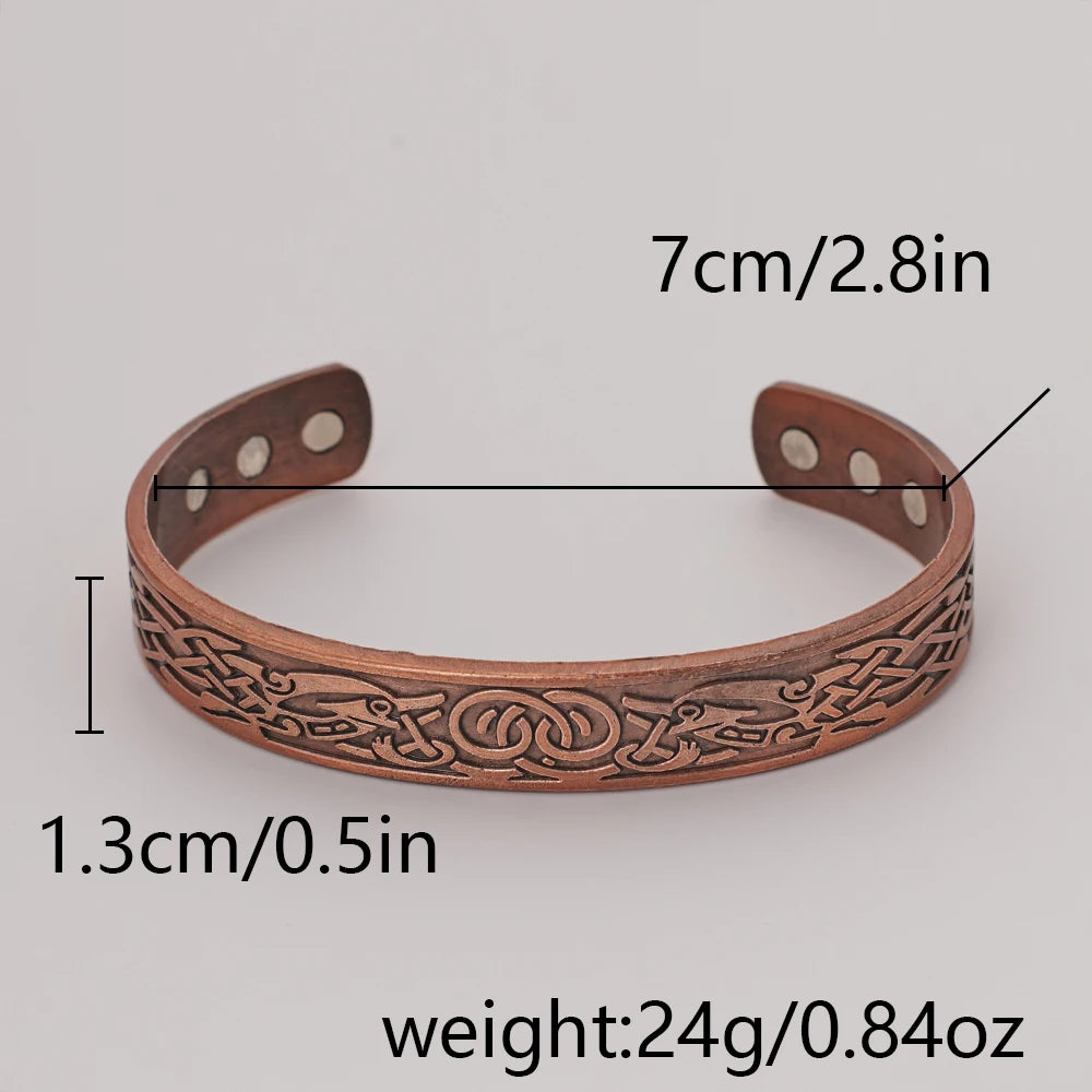 Vintage Copper Magnetic Bracelet Set – European Double Ring Pattern Energy Cuff Jewelry for Men & Women