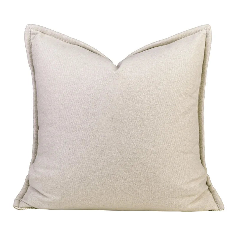 Traditional Textured Cottage-Feel Ivory Cushion Cover with Beige Piping