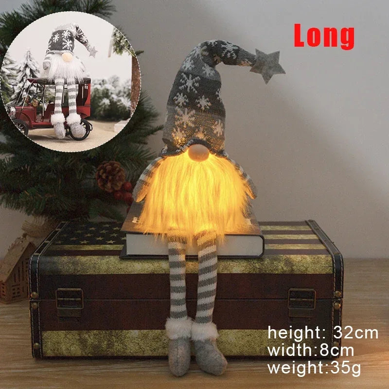 Christmas Gnome LED Ornament – Faceless Plush Doll Knitted Decoration for Tree & Home Holiday Gifts