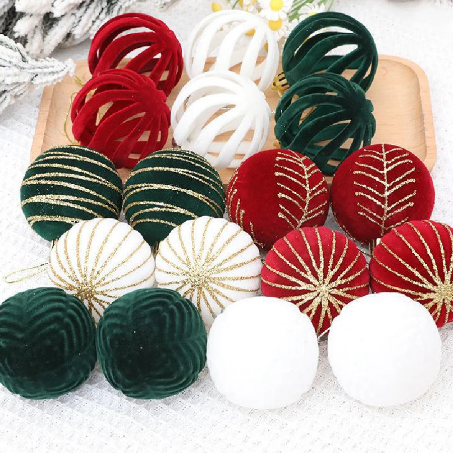 Velvet Christmas Tree Ornaments – 6/12pcs 6cm Flocked Ball Set, Shatterproof Holiday Decorations for Home & Party