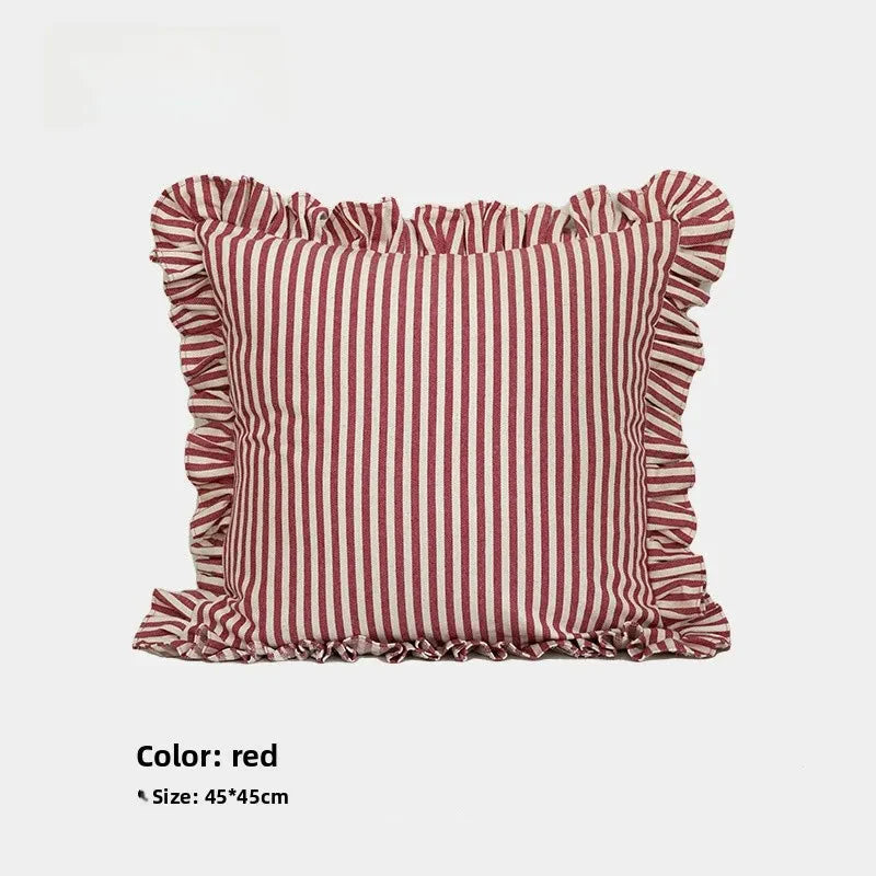 Soft Ruffled Pure Striped Cotton Cushion Covers with Frill Detail - 6 Colours