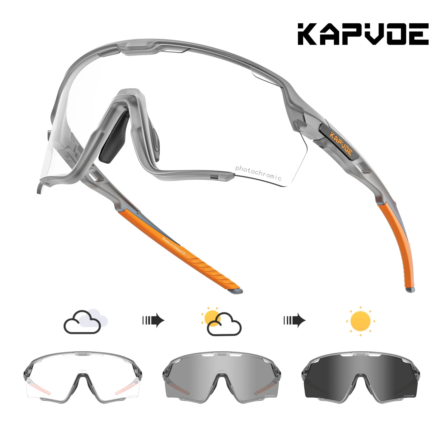 Kapvoe Photochromic Cycling Glasses – Silver Lens Sports Sunglasses for Men & Women