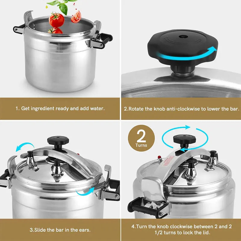 Aluminum Pressure Cooker – 3L/4L/5L/7L Gas Stove Safe Explosion-Proof Cooker with Easy Lock Lid