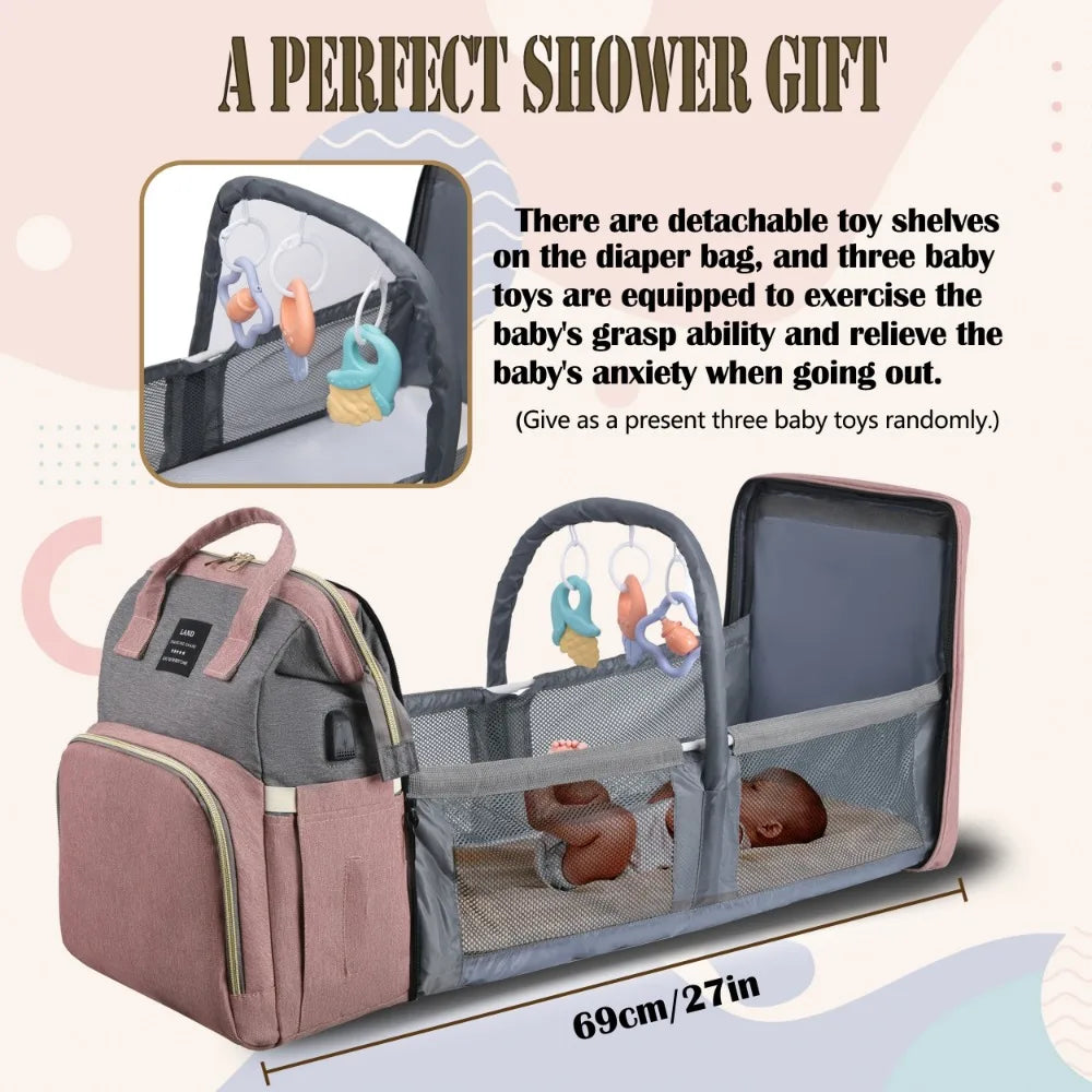 Mommy Bag with Foldable Crib – Large-Capacity Travel Maternity Backpack for Baby Care