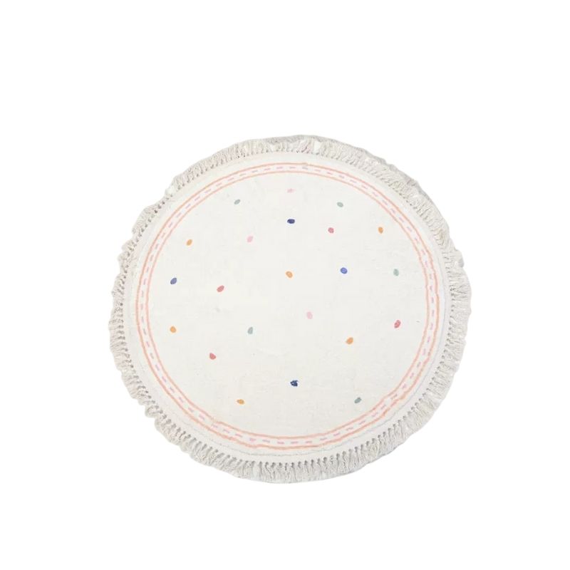 Soft White Playmat For Children's Room with Dot & Tassel Detail - 3 Colours