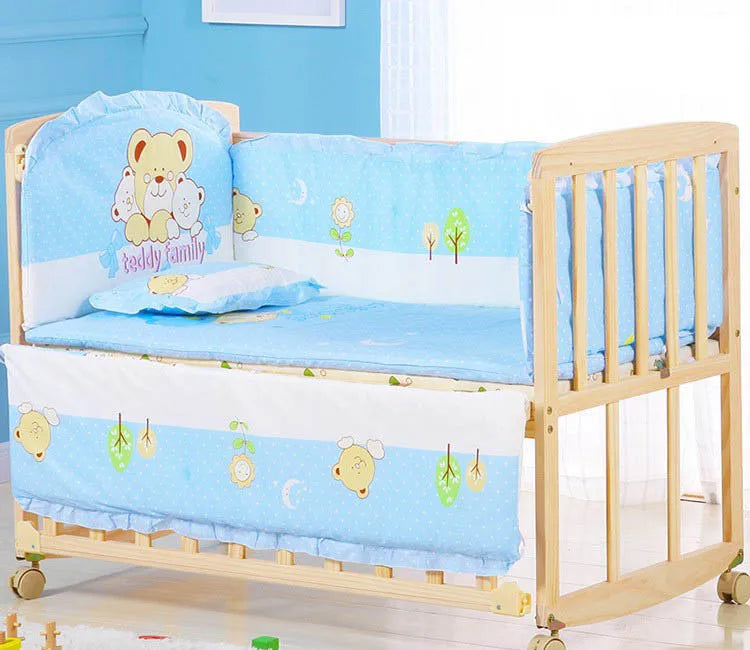 5pcs Cotton Baby Crib Bedding Set – Infant Bumpers & Safety Bed Fence Protector for Nursery Decor