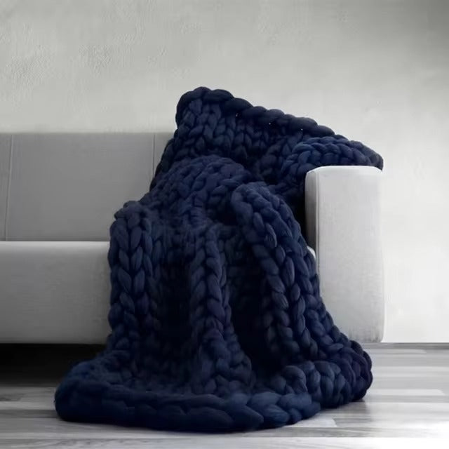 Chunky Knitted Merino Wool Blanket Throw - 8 Colours