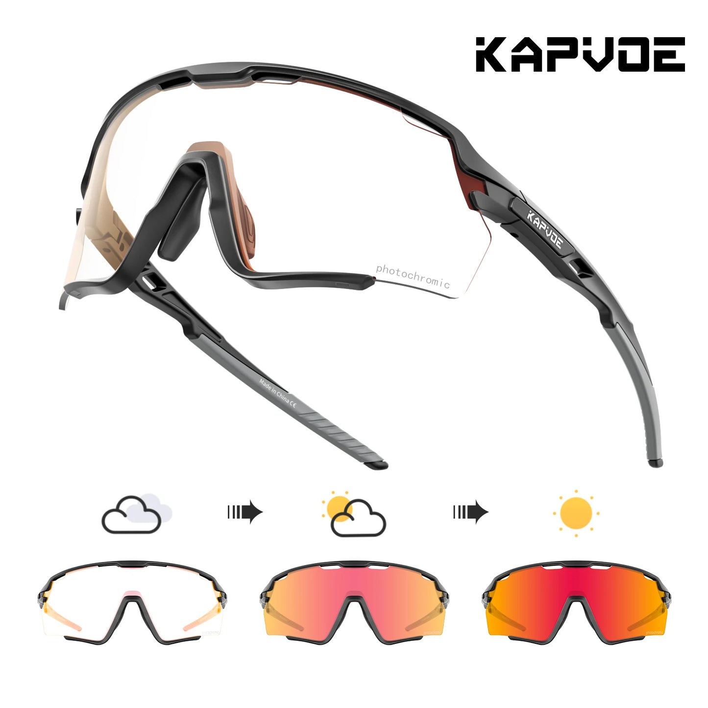 Kapvoe Photochromic Cycling Glasses – Silver Lens Sports Sunglasses for Men & Women