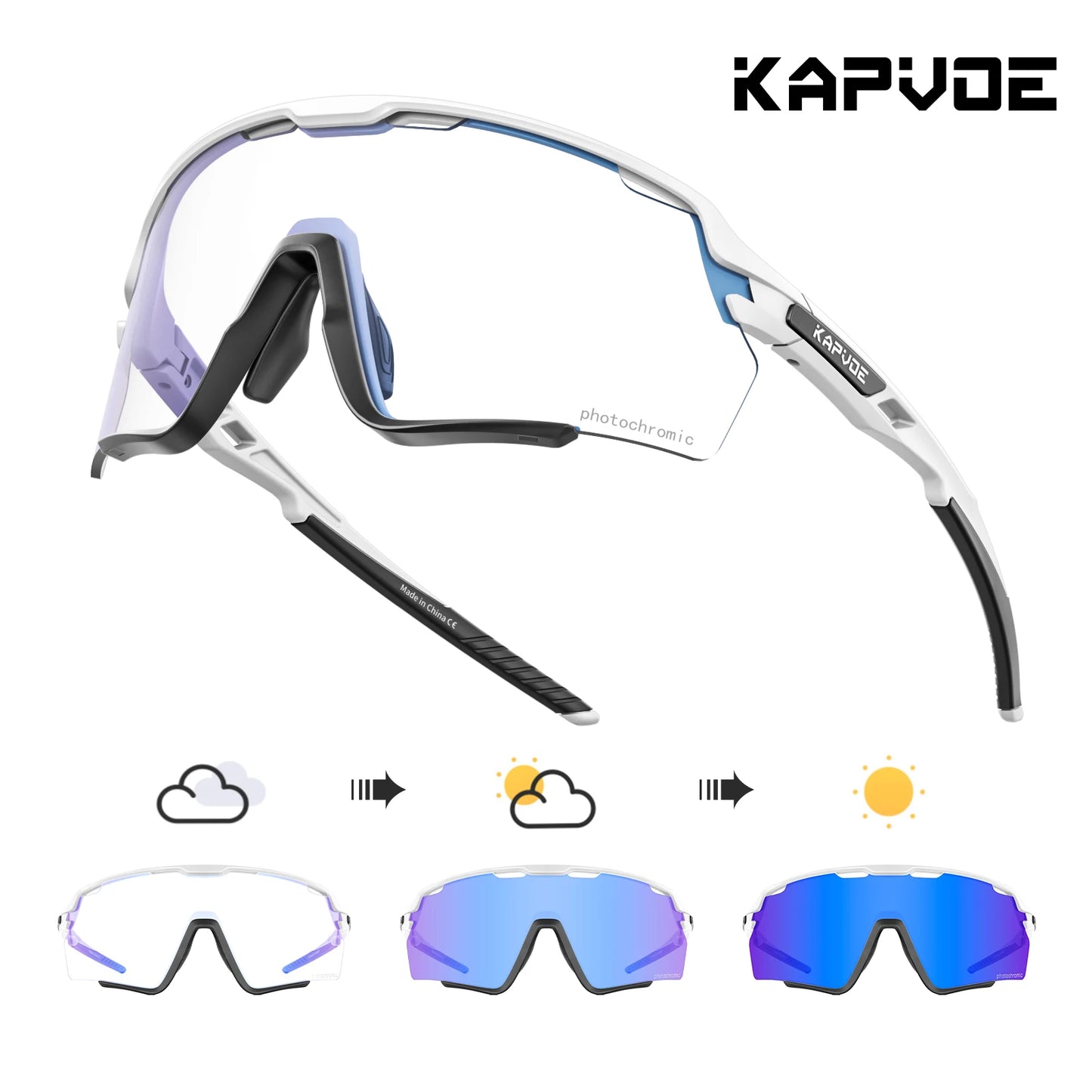 Kapvoe Photochromic Cycling Glasses – Silver Lens Sports Sunglasses for Men & Women
