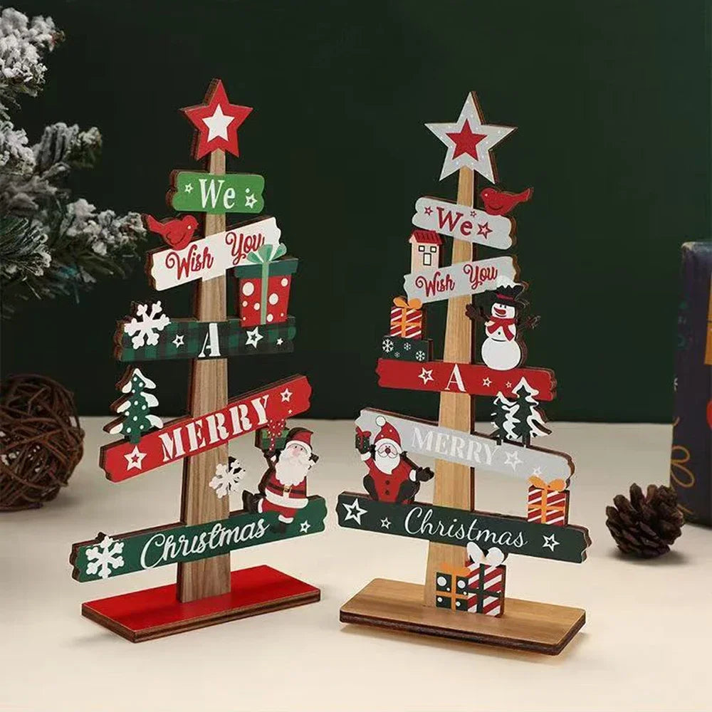 Runtow Wooden Christmas Ornament – Santa Claus & Snowman 2025 Xmas Tree or Desktop Decoration for Home & Office