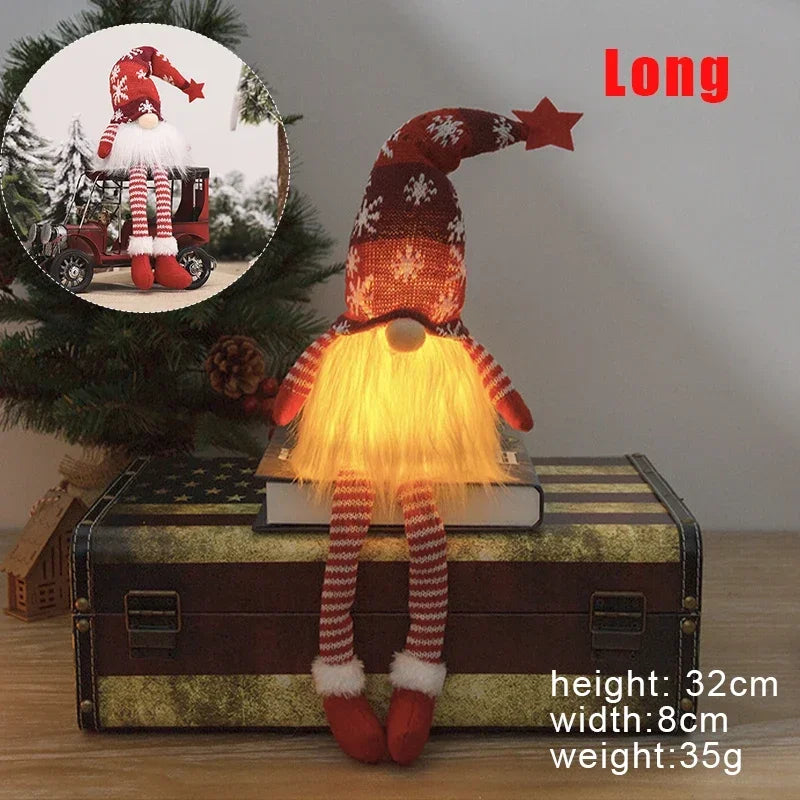 Christmas Gnome LED Ornament – Faceless Plush Doll Knitted Decoration for Tree & Home Holiday Gifts