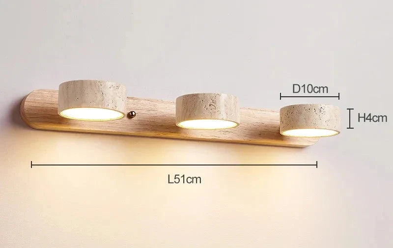 Wabi Sabi Travertine Round Rotating Mirror & Bathroom Wall Light - 3 Sizes