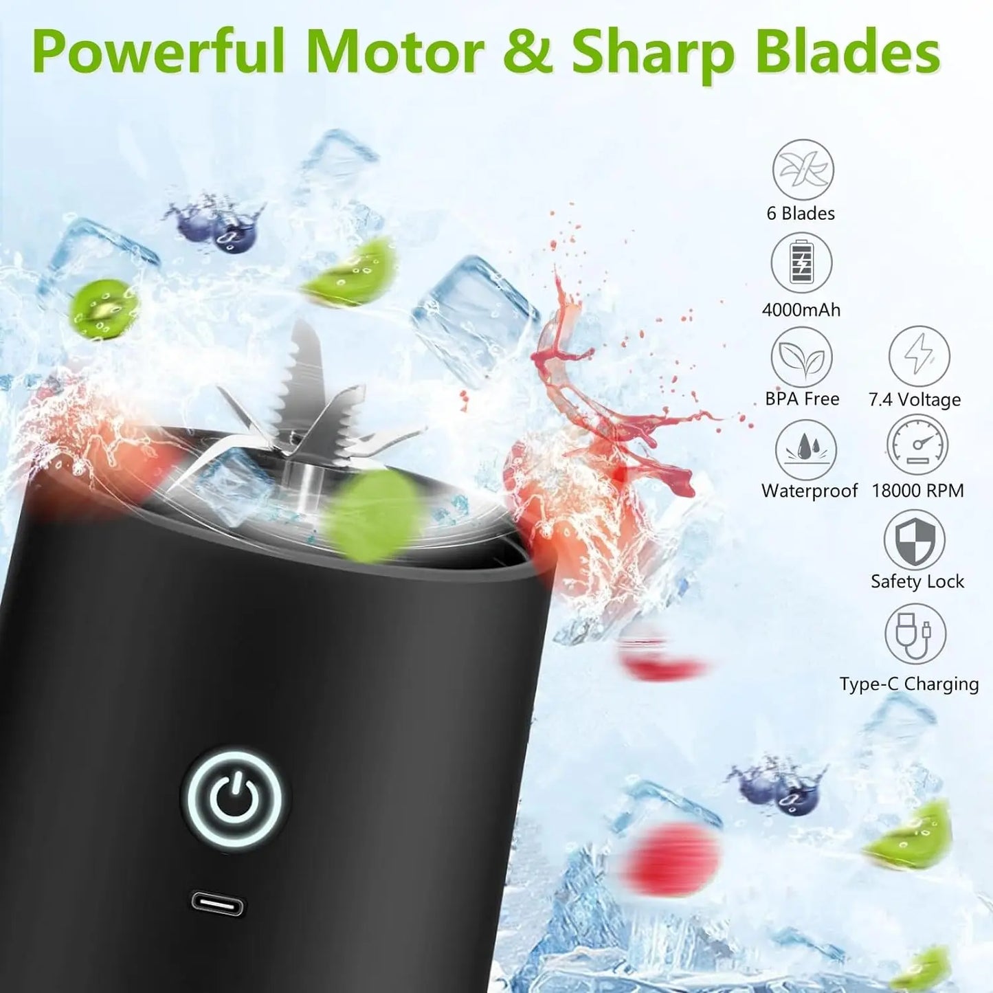 Portable Cordless Blender – 18oz Rechargeable Smoothie Maker with Leakproof Lid