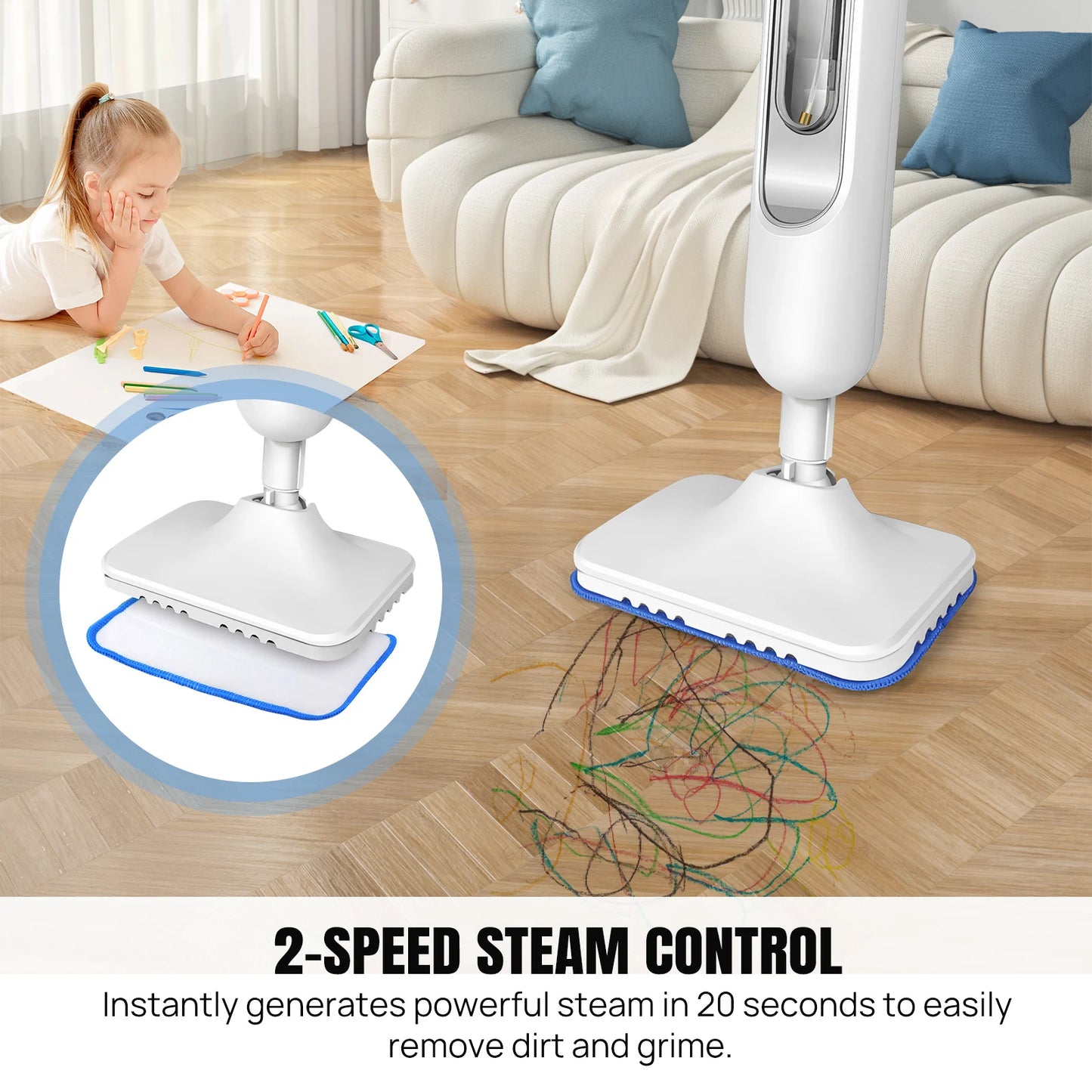 12-in-1 Electric Steam Mop – 5000W Floor & Handheld Steam Cleaner with 120° Rotating Head (400ml Tank)