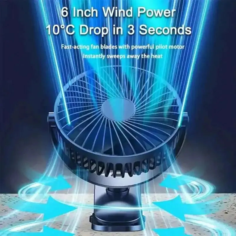 Clip-on Table Fan – Portable USB Rechargeable Desk Fan with 720° Rotation & 5 Speeds