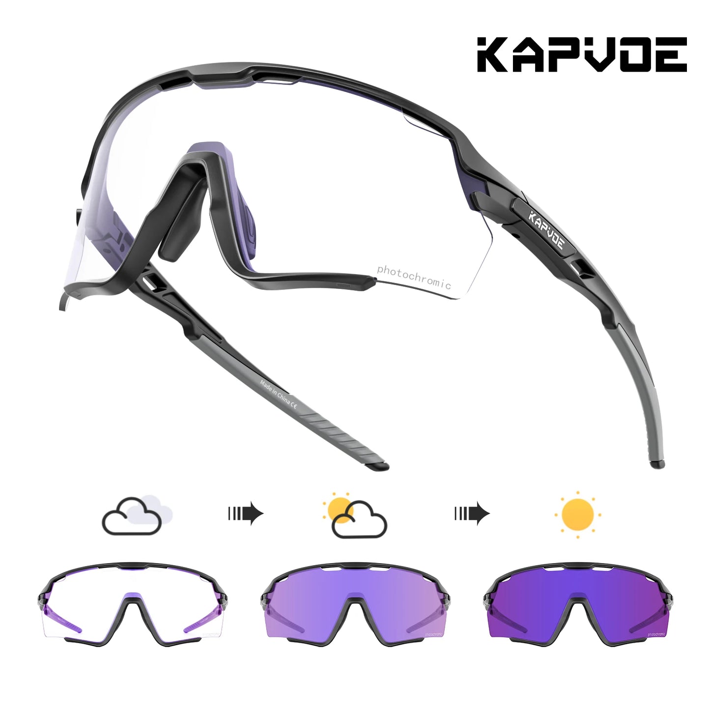Kapvoe Photochromic Cycling Glasses – Silver Lens Sports Sunglasses for Men & Women
