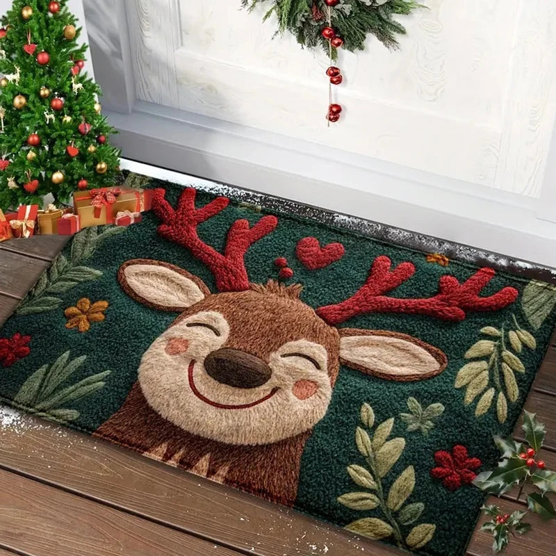 Christmas Door Mat – Red Santa & Gingerbread Carpet for Indoor/Outdoor Holiday Home Decoration 2026