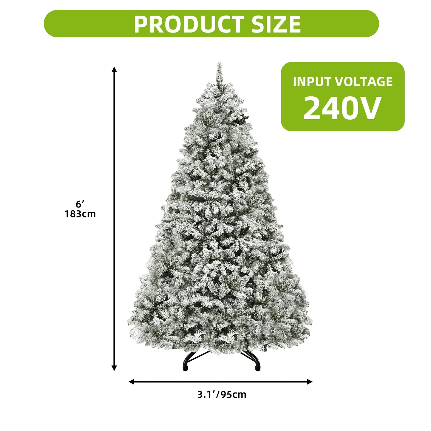 Balconera 6ft Pre-Lit Flocked Christmas Tree – 800 Tips & 250 LED Lights with 8 Modes and Foldable Base