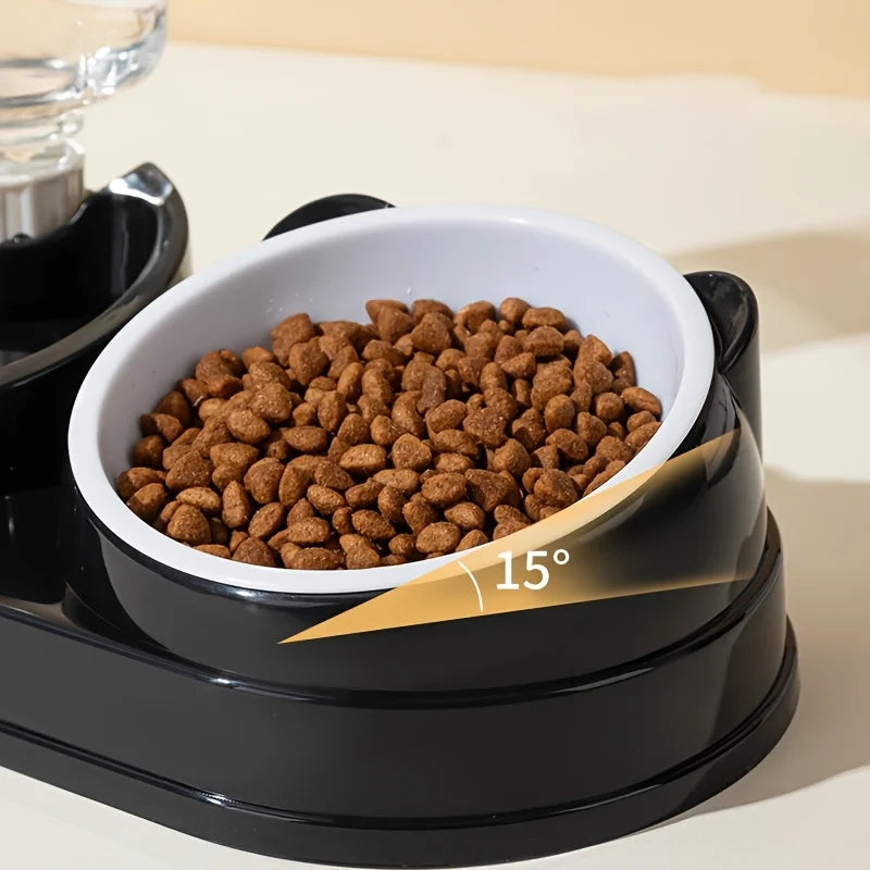 3-in-1 Cat Feeder – Raised Pet Bowl Set with Automatic Water Bottle for Cats & Small Dogs