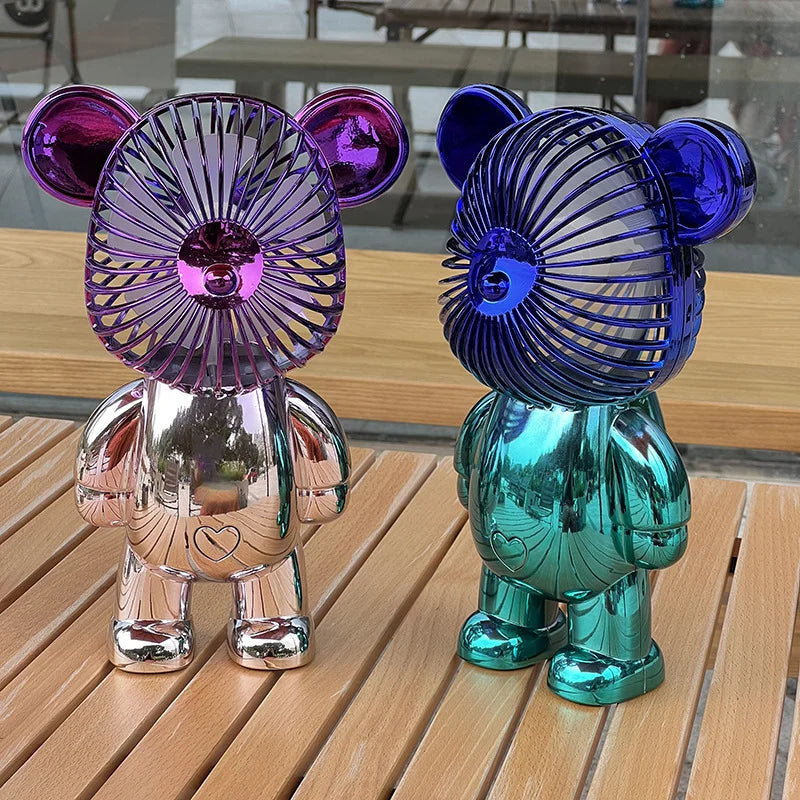 Mini Bear Handheld Fan – USB Rechargeable Portable Cooling Fan with Gradient Design