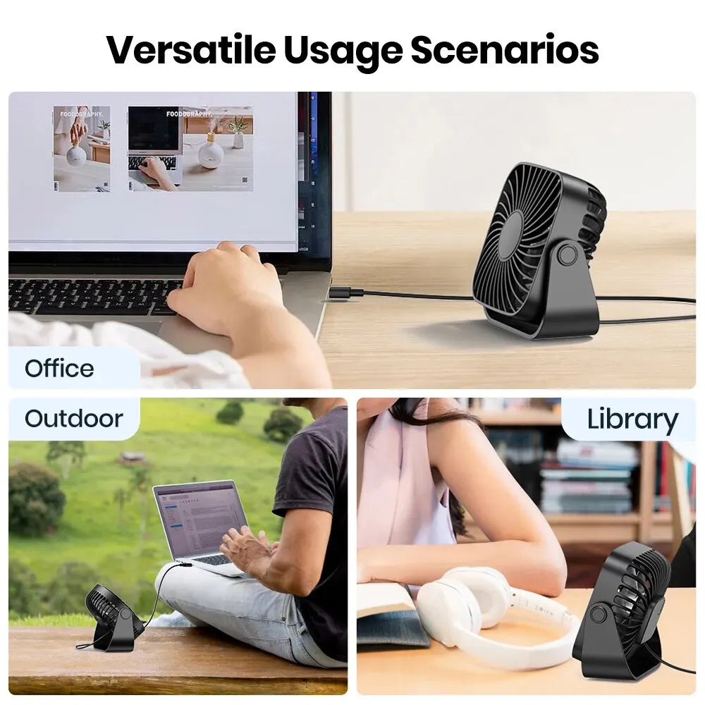TOPK 4-Inch USB Mini Fan – Portable Quiet Desk Fan with 3 Speeds & 360° Adjustment