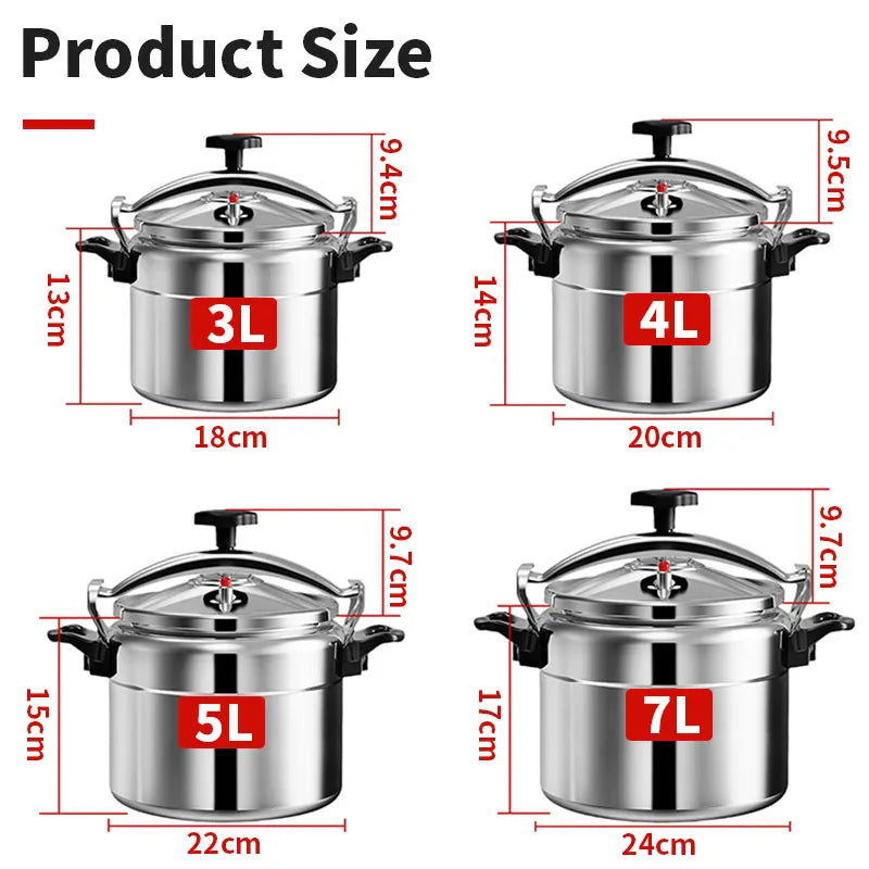 Aluminum Pressure Cooker – 3L/4L/5L/7L Gas Stove Safe Explosion-Proof Cooker with Easy Lock Lid