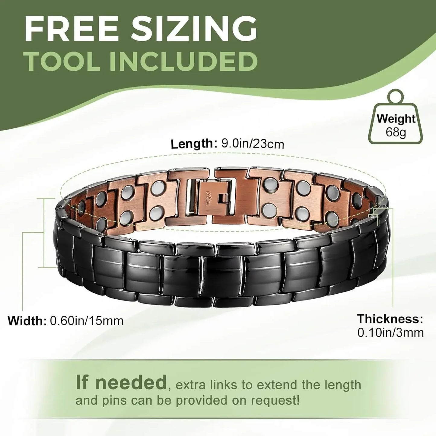 ARADOO 99.9% Pure Copper Magnetic Bracelet – Double-Row Strong Magnet Therapy Cuff for Pain Relief & Circulation