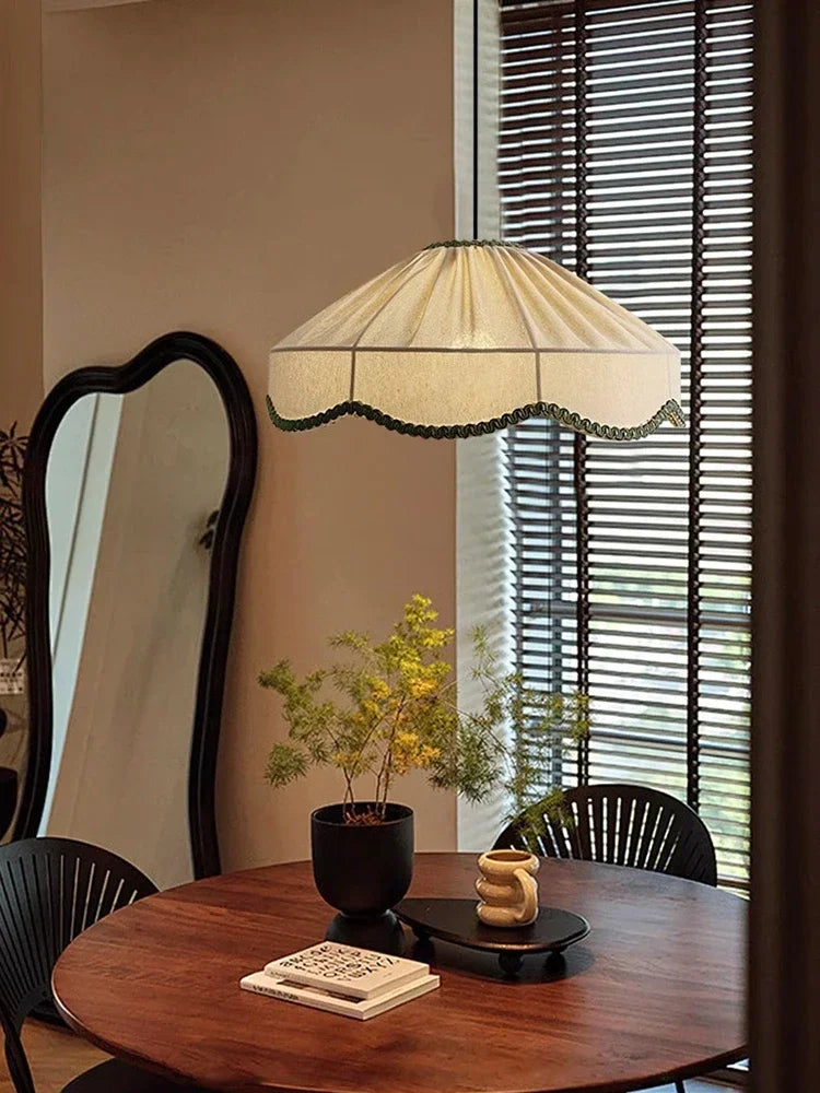Modern Wabi Sabi Handmade Pendant Light with Green Scalloped Stitching - 3 Sizes