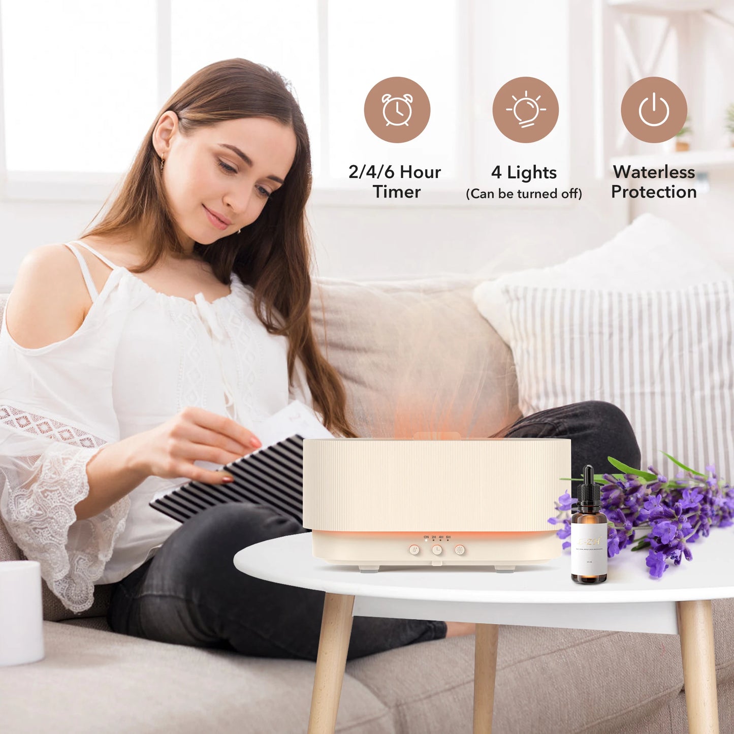 Sejoy Flame Aroma Diffuser – 300ml USB Cool Mist Humidifier with Colorful LED Flame Light for Home & Bedroom