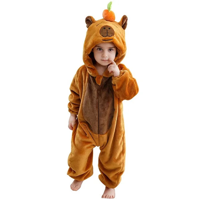 Cartoon Baby Romper – Flannel Hooded Jumpsuit Costume for Toddlers & Infants (Unisex)