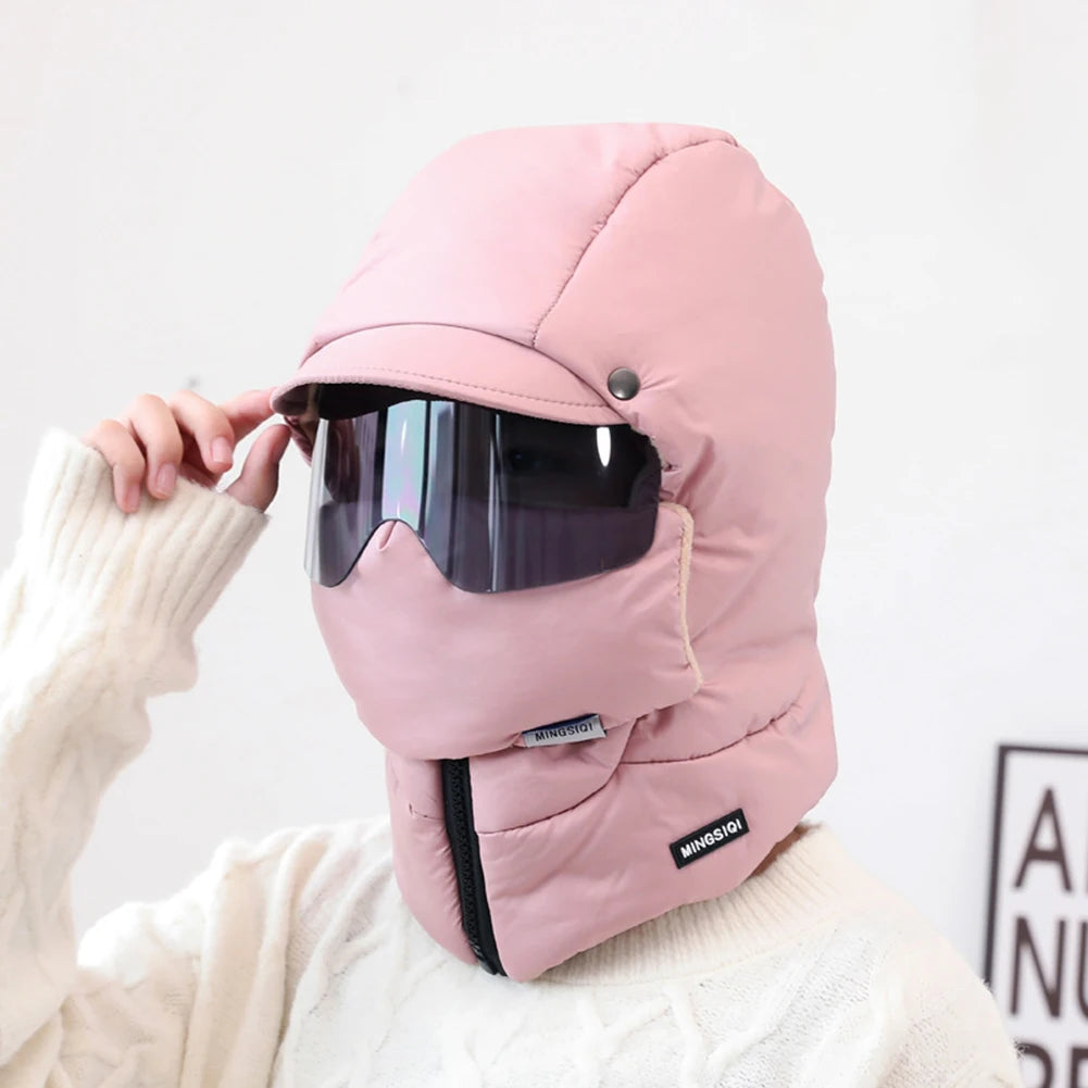 Winter Ski Balaclava Mask – Windproof Full Face Cover with Goggles, Thick Plush Thermal Motorcycle Mask for Men & Women