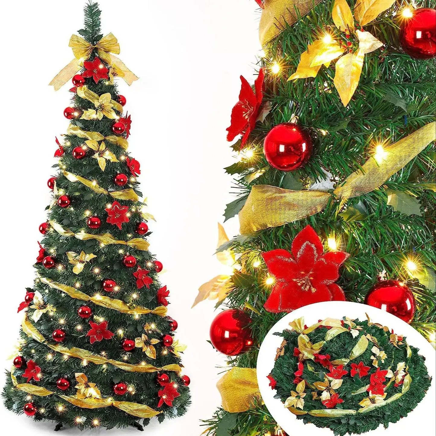 180cm Pop-Up Christmas Tree with Lights – Foldable Festive Decoration for Home Holiday Display