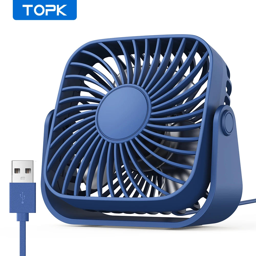 TOPK 4-Inch USB Mini Fan – Portable Quiet Desk Fan with 3 Speeds & 360° Adjustment