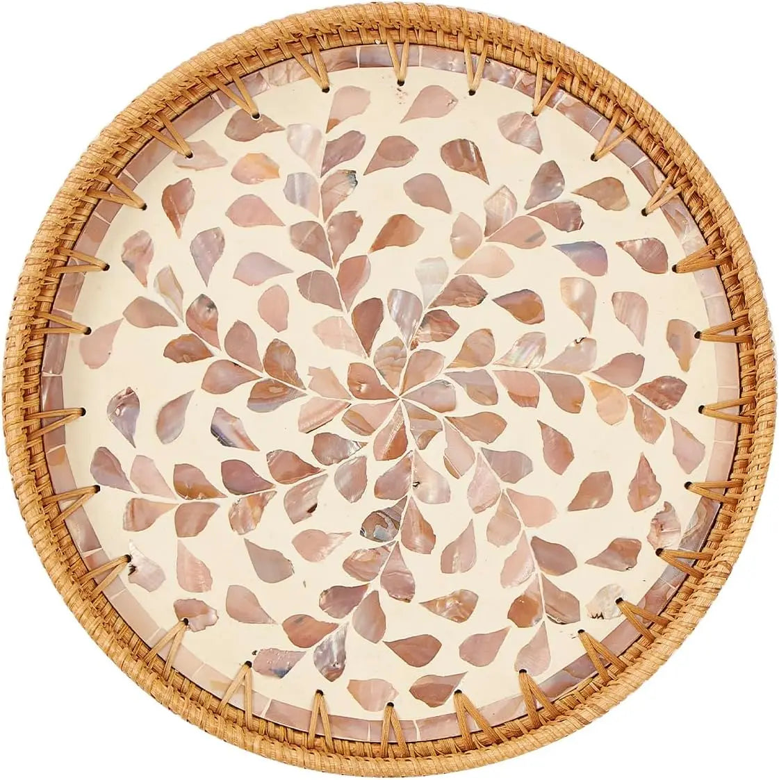 Natural Rattan Serving Tray with Decorative Stones - 5 Variants