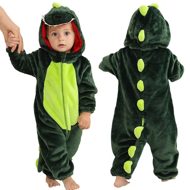 Cartoon Baby Romper – Flannel Hooded Jumpsuit Costume for Toddlers & Infants (Unisex)