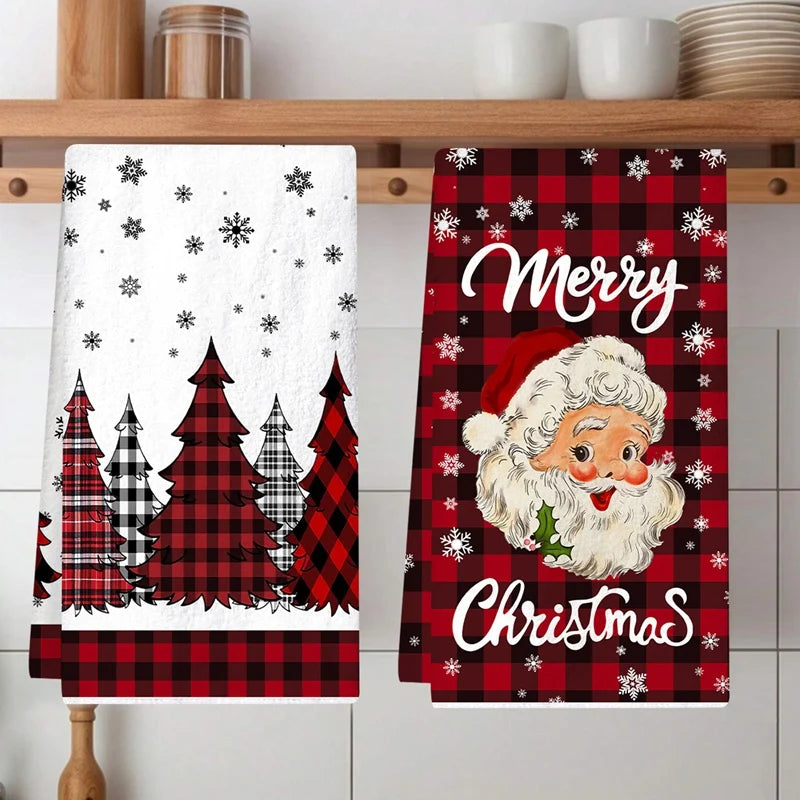 2pcs Christmas Kitchen Towels – Merry Christmas Santa Claus Dish Towels for Holiday Home & Party Decoration 2025–2026