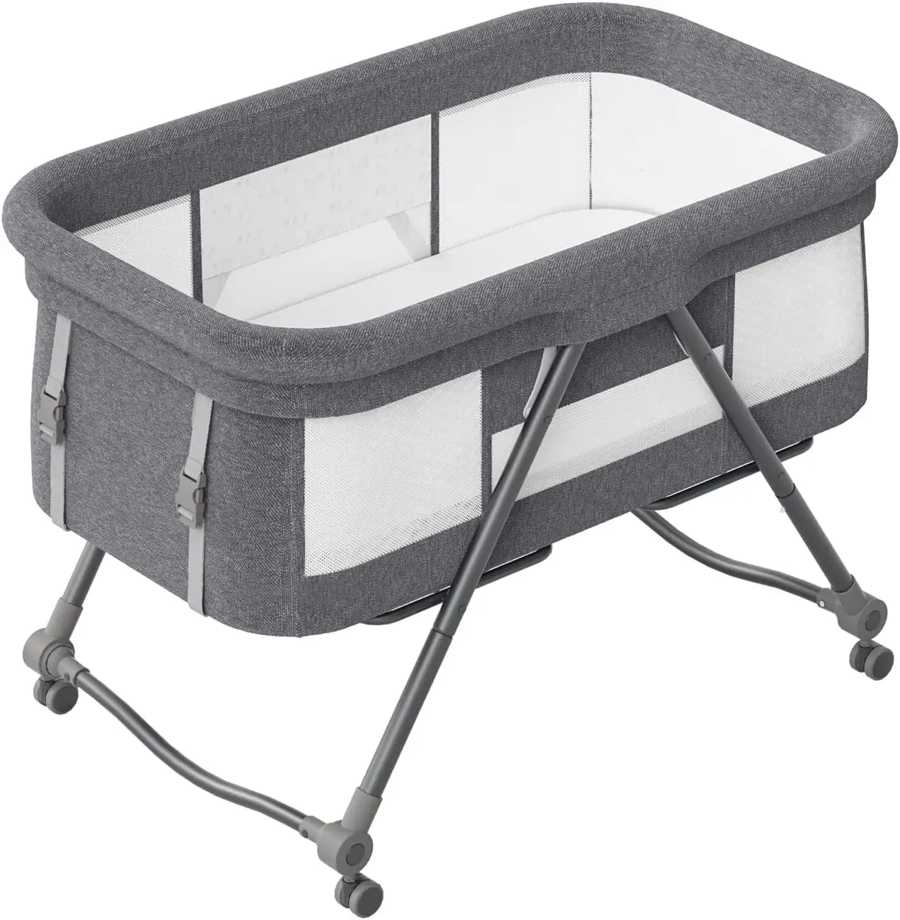 UBRAVOO Baby Travel Cot with Mattress – Convertible Rocking Crib with Silent Wheels