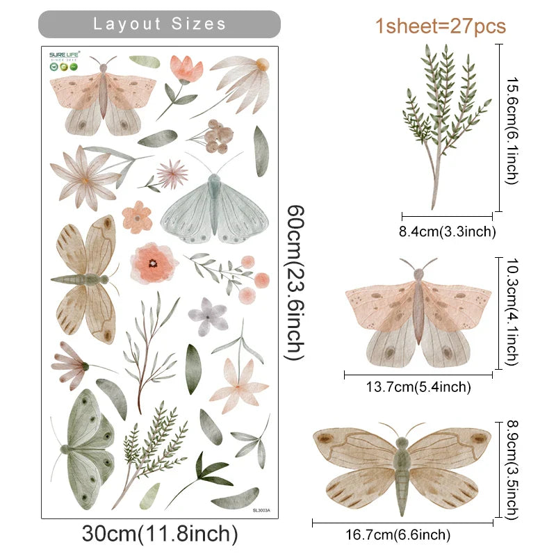Playful Watercolour Wonders Wall Stickers: Hand Drawn Butterflies & Flowers