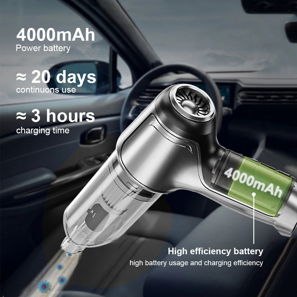 Portable Car Vacuum Cleaner – Wireless Handheld 95000PA Suction with Blower