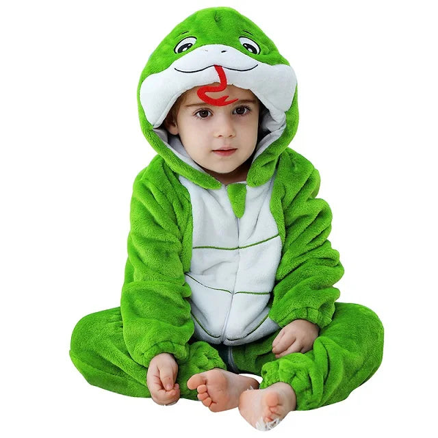 Cartoon Baby Romper – Flannel Hooded Jumpsuit Costume for Toddlers & Infants (Unisex)