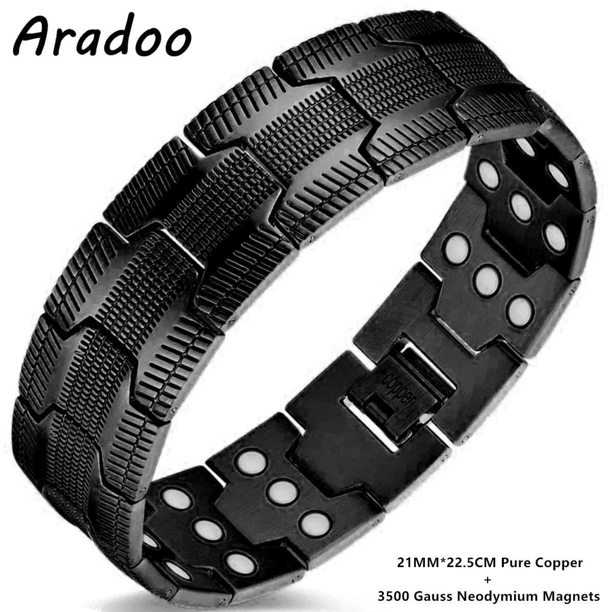 ARADOO 99.9% Pure Copper Magnetic Bracelet – Double-Row Strong Magnet Therapy Cuff for Pain Relief & Circulation