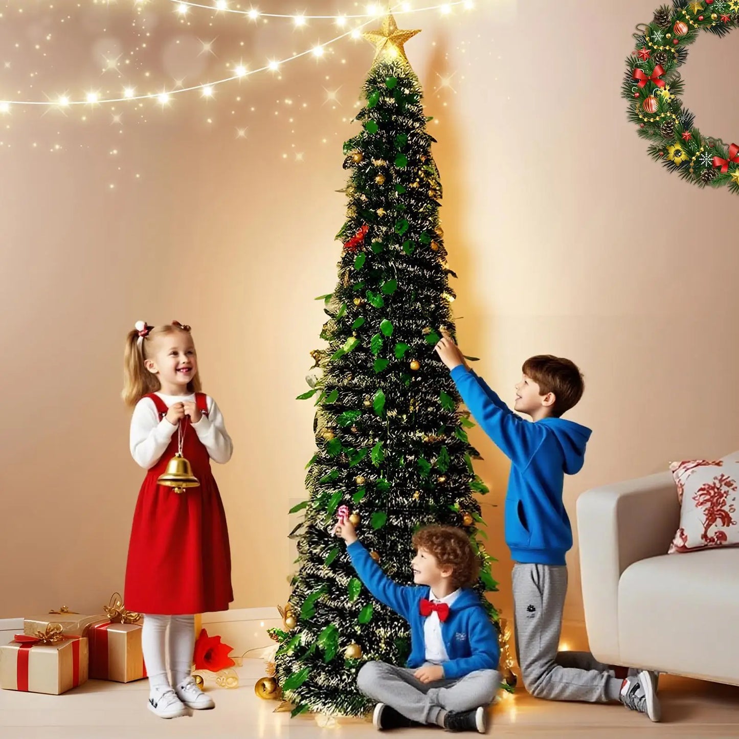 5ft Foldable Christmas Tree – Faux Festival Tree for Winter Holiday Season Indoor Home Decoration