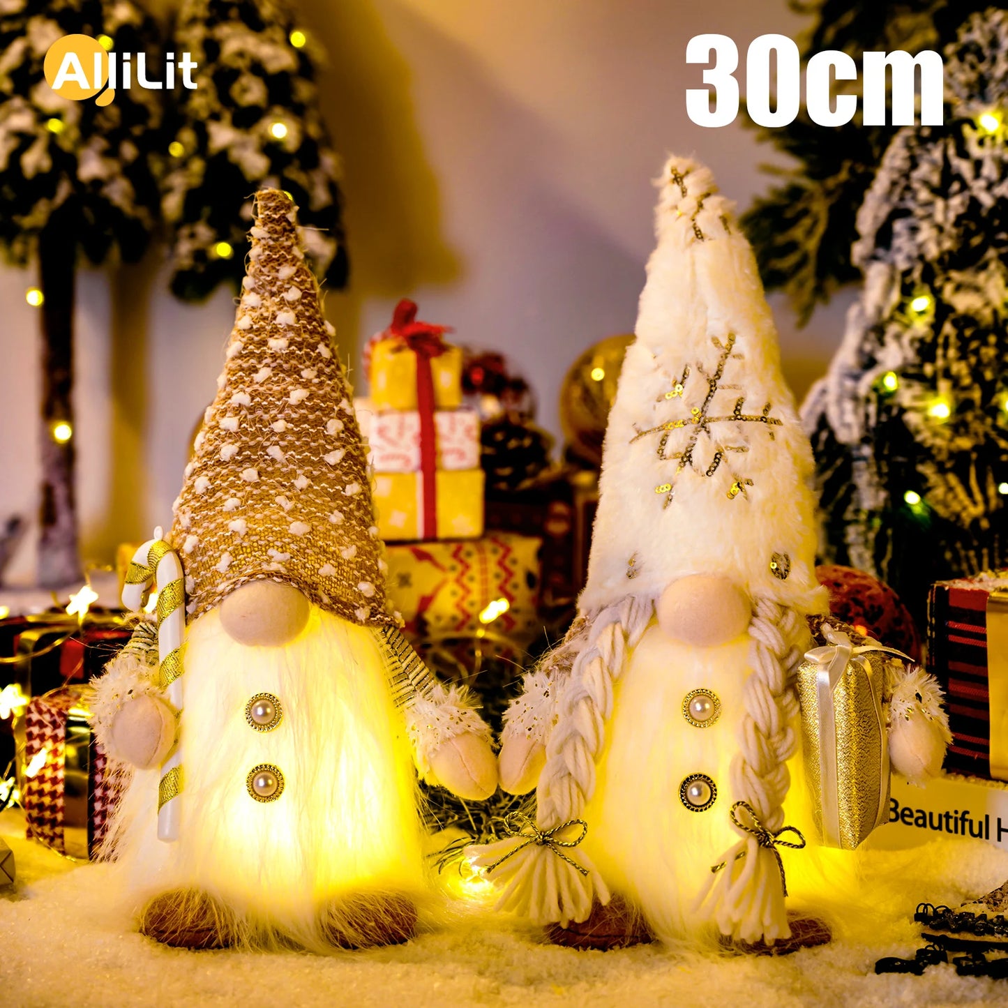 Glowing Christmas Gnome Doll – 30cm LED Faceless Plush Ornament for Tree & Home Holiday Decoration 2025