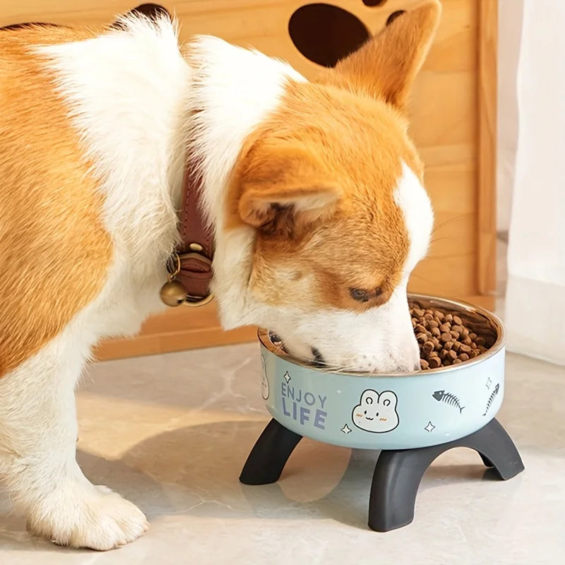Cartoon Raised Cat Bowl – Anti-Tip Pet Feeding Dish for Cats & Small Dogs with Neck Protection Design